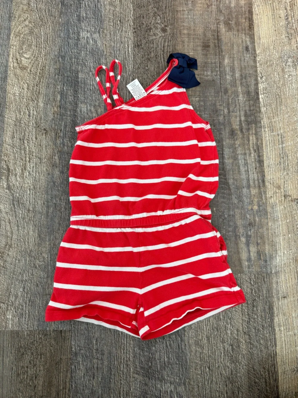 Gymboree Girls Size 6 Red White Stripe Romper Navy Bow 2013 Cotton Americana